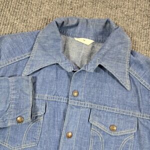Montgomery Ward Shirt Jacket Blue Denim Snap Front Chambray Long Sleeve‎